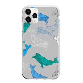 Чехол для iPhone 11 Pro матовый с принтом Узор с китами на сером в Петрозаводске, Силикон |  | Тематика изображения на принте: графика | кит | морской | рыба | серый | синий | узор