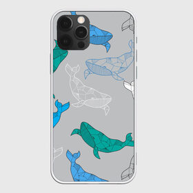Чехол для iPhone 12 Pro Max с принтом Узор с китами на сером в Петрозаводске, Силикон |  | графика | кит | морской | рыба | серый | синий | узор