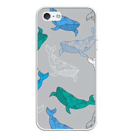 Чехол для iPhone 5/5S матовый с принтом Узор с китами на сером в Петрозаводске, Силикон | Область печати: задняя сторона чехла, без боковых панелей | Тематика изображения на принте: графика | кит | морской | рыба | серый | синий | узор
