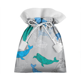 Подарочный 3D мешок с принтом Узор с китами на сером в Петрозаводске, 100% полиэстер | Размер: 29*39 см | графика | кит | морской | рыба | серый | синий | узор