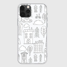 Чехол для iPhone 12 Pro Max с принтом Нарисованный город в Петрозаводске, Силикон |  | белый | город | городской | дудлинг | нарисованный | серый | узор