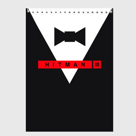 Скетчбук с принтом Hitman III в Петрозаводске, 100% бумага
 | 48 листов, плотность листов — 100 г/м2, плотность картонной обложки — 250 г/м2. Листы скреплены сверху удобной пружинной спиралью | hitman | hitman 3 | hitman iii | бабочка | костюм | красный | надпись | хитман | хитман 3