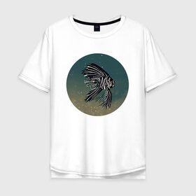 Мужская футболка хлопок Oversize с принтом Рыбка в Петрозаводске, 100% хлопок | свободный крой, круглый ворот, “спинка” длиннее передней части | белый | море | песок | плавники | полосатый | пузырьки | рыба | рыбка | черный