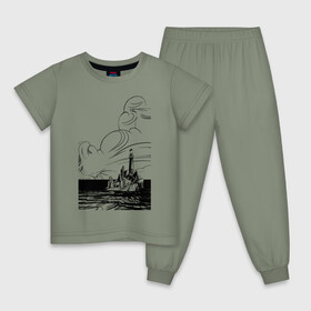 Детская пижама хлопок с принтом Муми-тролль в Петрозаводске, 100% хлопок |  брюки и футболка прямого кроя, без карманов, на брюках мягкая резинка на поясе и по низу штанин
 | маяк | море | муми тролль | скалы