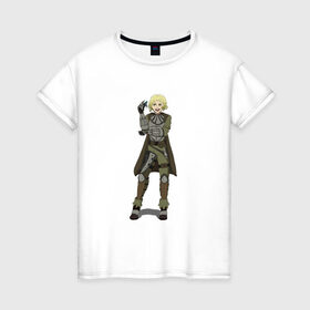 Женская футболка хлопок с принтом Наемница в Петрозаводске, 100% хлопок | прямой крой, круглый вырез горловины, длина до линии бедер, слегка спущенное плечо | блондинка | воин | доспехи | наемница | язвительность