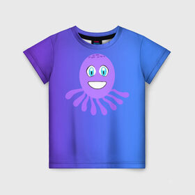 Детская футболка 3D с принтом Осьминожка в Петрозаводске, 100% гипоаллергенный полиэфир | прямой крой, круглый вырез горловины, длина до линии бедер, чуть спущенное плечо, ткань немного тянется | животное | минимализм | мультик | осьминог | текст