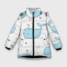 Зимняя куртка для девочек 3D с принтом Маленькие киты в Петрозаводске, ткань верха — 100% полиэстер; подклад — 100% полиэстер, утеплитель — 100% полиэстер. | длина ниже бедра, удлиненная спинка, воротник стойка и отстегивающийся капюшон. Есть боковые карманы с листочкой на кнопках, утяжки по низу изделия и внутренний карман на молнии. 

Предусмотрены светоотражающий принт на спинке, радужный светоотражающий элемент на пуллере молнии и на резинке для утяжки. | детский | кит | маленький | море | морской | прикольный | рисунок | рыбы | скетч