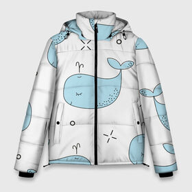Мужская зимняя куртка 3D с принтом Маленькие киты в Петрозаводске, верх — 100% полиэстер; подкладка — 100% полиэстер; утеплитель — 100% полиэстер | длина ниже бедра, свободный силуэт Оверсайз. Есть воротник-стойка, отстегивающийся капюшон и ветрозащитная планка. 

Боковые карманы с листочкой на кнопках и внутренний карман на молнии. | детский | кит | маленький | море | морской | прикольный | рисунок | рыбы | скетч