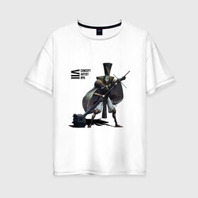 Женская футболка хлопок Oversize с принтом Fantasy warrior в Петрозаводске, 100% хлопок | свободный крой, круглый ворот, спущенный рукав, длина до линии бедер
 | carpg | dark fantasy | fantasy | gothic | gotic | warrior | воин | готика | рыцарь
