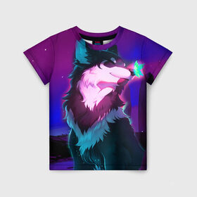 Детская футболка 3D с принтом Сказочный волк в Петрозаводске, 100% гипоаллергенный полиэфир | прямой крой, круглый вырез горловины, длина до линии бедер, чуть спущенное плечо, ткань немного тянется | wolf | бабочка | волк | волки | волшебный волк | животные | звери | магический волк