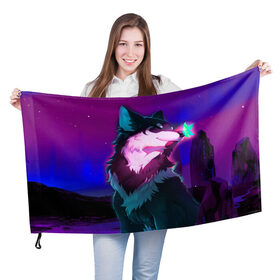 Флаг 3D с принтом Сказочный волк в Петрозаводске, 100% полиэстер | плотность ткани — 95 г/м2, размер — 67 х 109 см. Принт наносится с одной стороны | wolf | бабочка | волк | волки | волшебный волк | животные | звери | магический волк