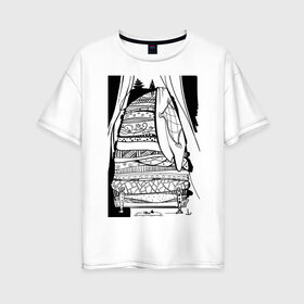 Женская футболка хлопок Oversize с принтом Принцесса на горошине в Петрозаводске, 100% хлопок | свободный крой, круглый ворот, спущенный рукав, длина до линии бедер
 | кровать | матрас | одеяло | свеча