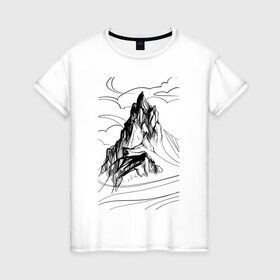 Женская футболка хлопок с принтом Одинокая гора в Петрозаводске, 100% хлопок | прямой крой, круглый вырез горловины, длина до линии бедер, слегка спущенное плечо | mountain | вершина | горы | скалы