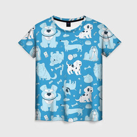 Женская футболка 3D с принтом Собачки в Петрозаводске, 100% полиэфир ( синтетическое хлопкоподобное полотно) | прямой крой, круглый вырез горловины, длина до линии бедер | высказывание | граффити | детский | идея | манера | мемы | разные | рисунок | символ | собачки
