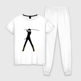 Женская пижама хлопок с принтом Ято в Петрозаводске, 100% хлопок | брюки и футболка прямого кроя, без карманов, на брюках мягкая резинка на поясе и по низу штанин | аниме | меч | мечник | япония