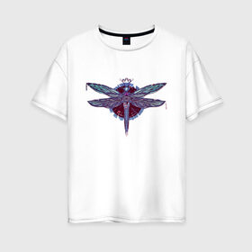 Женская футболка хлопок Oversize с принтом Стрекоза в Петрозаводске, 100% хлопок | свободный крой, круглый ворот, спущенный рукав, длина до линии бедер
 | dragonfly | круг | крылья | стрекоза