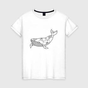 Женская футболка хлопок с принтом Графический кит в Петрозаводске, 100% хлопок | прямой крой, круглый вырез горловины, длина до линии бедер, слегка спущенное плечо | графика | кит | линии | морской | рисунок | узор