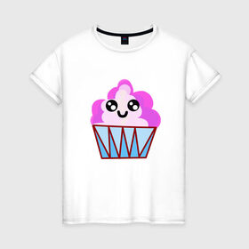 Женская футболка хлопок с принтом Милый кекс-мороженое в Петрозаводске, 100% хлопок | прямой крой, круглый вырез горловины, длина до линии бедер, слегка спущенное плечо | еда | кекс | пирожное | сладости | сластена.