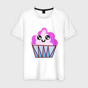Мужская футболка хлопок с принтом Милый кекс-мороженое в Петрозаводске, 100% хлопок | прямой крой, круглый вырез горловины, длина до линии бедер, слегка спущенное плечо. | еда | кекс | пирожное | сладости | сластена.