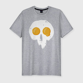 Мужская футболка хлопок Slim с принтом Череп-глазунья в Петрозаводске, 92% хлопок, 8% лайкра | приталенный силуэт, круглый вырез ворота, длина до линии бедра, короткий рукав | еда | желток | завтрак | яичница | яйцо