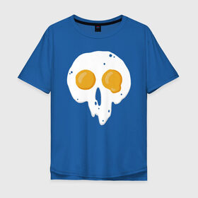 Мужская футболка хлопок Oversize с принтом Череп-глазунья в Петрозаводске, 100% хлопок | свободный крой, круглый ворот, “спинка” длиннее передней части | еда | желток | завтрак | яичница | яйцо