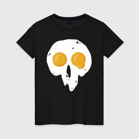 Женская футболка хлопок с принтом Череп-глазунья в Петрозаводске, 100% хлопок | прямой крой, круглый вырез горловины, длина до линии бедер, слегка спущенное плечо | еда | желток | завтрак | яичница | яйцо
