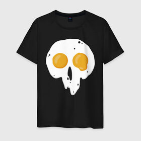 Мужская футболка хлопок с принтом Череп-глазунья в Петрозаводске, 100% хлопок | прямой крой, круглый вырез горловины, длина до линии бедер, слегка спущенное плечо. | Тематика изображения на принте: еда | желток | завтрак | яичница | яйцо