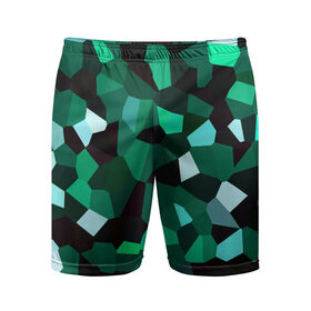 Мужские шорты спортивные с принтом Имеральд в Петрозаводске,  |  | camouflage | casual style | geometry | green | hexagon | polygonal | stripes | texture | гексагон | геометрические | геометрия | городской | изумруд | камуфляж | кристаллы | милитари | мозаика | объемный | повседневный | полигон