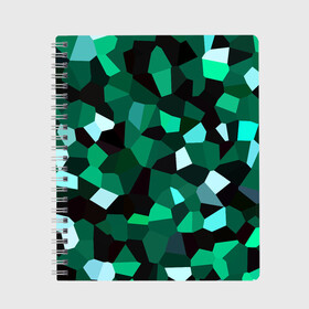 Тетрадь с принтом Имеральд в Петрозаводске, 100% бумага | 48 листов, плотность листов — 60 г/м2, плотность картонной обложки — 250 г/м2. Листы скреплены сбоку удобной пружинной спиралью. Уголки страниц и обложки скругленные. Цвет линий — светло-серый
 | camouflage | casual style | geometry | green | hexagon | polygonal | stripes | texture | гексагон | геометрические | геометрия | городской | изумруд | камуфляж | кристаллы | милитари | мозаика | объемный | повседневный | полигон