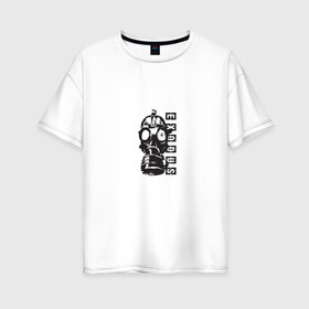 Женская футболка хлопок Oversize с принтом METRO EXODUS в Петрозаводске, 100% хлопок | свободный крой, круглый ворот, спущенный рукав, длина до линии бедер
 | 2033 | game | metro exodus | игра | маска | метро исход | противогаз