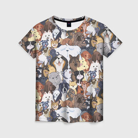 Женская футболка 3D с принтом Dogs в Петрозаводске, 100% полиэфир ( синтетическое хлопкоподобное полотно) | прямой крой, круглый вырез горловины, длина до линии бедер | cобака | доберман | животное | звери | кинолог | корги | милый | мордочка | овчарка | паттерн | пес | пудель | стикербомбинг | щенок | я люблю собак