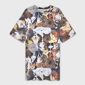 Платье-футболка 3D с принтом Dogs в Петрозаводске,  |  | cобака | доберман | животное | звери | кинолог | корги | милый | мордочка | овчарка | паттерн | пес | пудель | стикербомбинг | щенок | я люблю собак