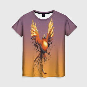 Женская футболка 3D с принтом Феникс и зола в Петрозаводске, 100% полиэфир ( синтетическое хлопкоподобное полотно) | прямой крой, круглый вырез горловины, длина до линии бедер | fire | flame | зола | огонь | птица | феникс | яйцо