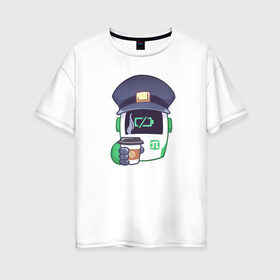 Женская футболка хлопок Oversize с принтом Робот Полли в Петрозаводске, 100% хлопок | свободный крой, круглый ворот, спущенный рукав, длина до линии бедер
 | coffee | cup | robot | tired