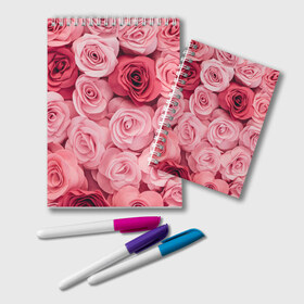 Блокнот с принтом Розовые Розы в Петрозаводске, 100% бумага | 48 листов, плотность листов — 60 г/м2, плотность картонной обложки — 250 г/м2. Листы скреплены удобной пружинной спиралью. Цвет линий — светло-серый
 | Тематика изображения на принте: pink | rose | день святого валентина | красивый | любовь | прекрасный | роза | цветок | цветы