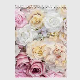 Скетчбук с принтом Нежные Цветы в Петрозаводске, 100% бумага
 | 48 листов, плотность листов — 100 г/м2, плотность картонной обложки — 250 г/м2. Листы скреплены сверху удобной пружинной спиралью | белый | розовый | розы | сирень | цветок