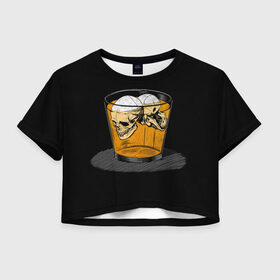 Женская футболка Crop-top 3D с принтом There is No Cure в Петрозаводске, 100% полиэстер | круглая горловина, длина футболки до линии талии, рукава с отворотами | arturcherkasov1995 | в стакане | виски | скелет | черепа