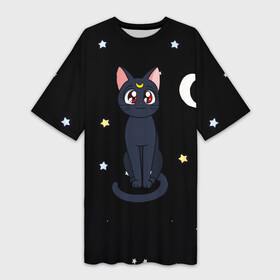 Платье-футболка 3D с принтом Луна в Петрозаводске,  |  | Тематика изображения на принте: sailor moon. кот луна | кот | кошка | луна | сейлор мун | сейлормун