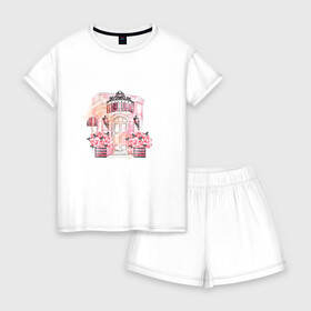 Женская пижама с шортиками хлопок с принтом Париж в Петрозаводске, 100% хлопок | футболка прямого кроя, шорты свободные с широкой мягкой резинкой | красота | любовь | милота | париж | розовый