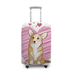 Чехол для чемодана 3D с принтом Корги в Петрозаводске, 86% полиэфир, 14% спандекс | двустороннее нанесение принта, прорези для ручек и колес | dog | для девушек | дог | животные | корги | пес | розовый | сердечки | собака
