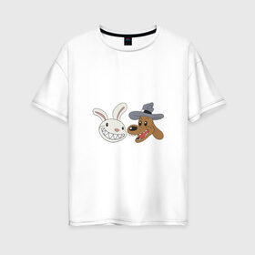 Женская футболка хлопок Oversize с принтом сэм и макс в Петрозаводске, 100% хлопок | свободный крой, круглый ворот, спущенный рукав, длина до линии бедер
 | doodle | freelance police | max | sam | игра | кролик | макс | мультфильм | парные | пес | сэм
