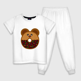 Детская пижама хлопок с принтом Пончик - мишка в Петрозаводске, 100% хлопок |  брюки и футболка прямого кроя, без карманов, на брюках мягкая резинка на поясе и по низу штанин
 | Тематика изображения на принте: еда | кекс | мишка | пирог | пончик | сладости | шоколад