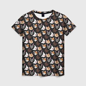 Женская футболка 3D с принтом Много котов в Петрозаводске, 100% полиэфир ( синтетическое хлопкоподобное полотно) | прямой крой, круглый вырез горловины, длина до линии бедер | cat. кошаки | домашние животные | животные | звери | кат | кот | коты | кошак | кошечка | кошки | милый кот | морды | уши | ушки