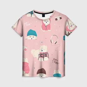 Женская футболка 3D с принтом Милота в Петрозаводске, 100% полиэфир ( синтетическое хлопкоподобное полотно) | прямой крой, круглый вырез горловины, длина до линии бедер | dog | для девушек | дог | домашние животные | женское | милое | милота | розовое | собака | щенки | щеночки