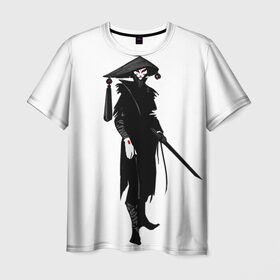 Мужская футболка 3D с принтом Мечник самурай в Петрозаводске, 100% полиэфир | прямой крой, круглый вырез горловины, длина до линии бедер | Тематика изображения на принте: дух | катана | меч | мечник | неко | самурай