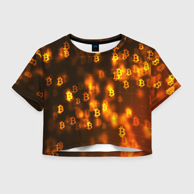 Женская футболка Crop-top 3D с принтом BITCOIN KRYPTONATE в Петрозаводске, 100% полиэстер | круглая горловина, длина футболки до линии талии, рукава с отворотами | bitcoin | btc | биткоин | валюта | деньги | криптовалюта