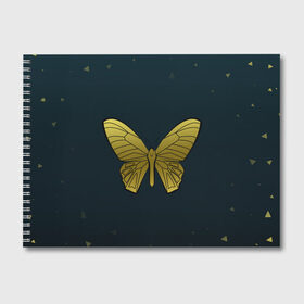 Альбом для рисования с принтом Butterfly в Петрозаводске, 100% бумага
 | матовая бумага, плотность 200 мг. | бабочка | геомеирический | золотой | темный фон