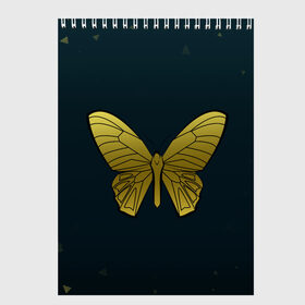 Скетчбук с принтом Butterfly в Петрозаводске, 100% бумага
 | 48 листов, плотность листов — 100 г/м2, плотность картонной обложки — 250 г/м2. Листы скреплены сверху удобной пружинной спиралью | Тематика изображения на принте: бабочка | геомеирический | золотой | темный фон