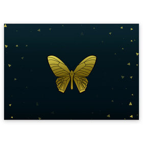 Поздравительная открытка с принтом Butterfly в Петрозаводске, 100% бумага | плотность бумаги 280 г/м2, матовая, на обратной стороне линовка и место для марки
 | Тематика изображения на принте: бабочка | геомеирический | золотой | темный фон