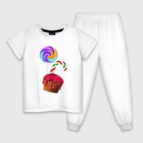 Детская пижама хлопок с принтом Кекс в Петрозаводске, 100% хлопок |  брюки и футболка прямого кроя, без карманов, на брюках мягкая резинка на поясе и по низу штанин
 | выпечка | еда | карамель | сладости